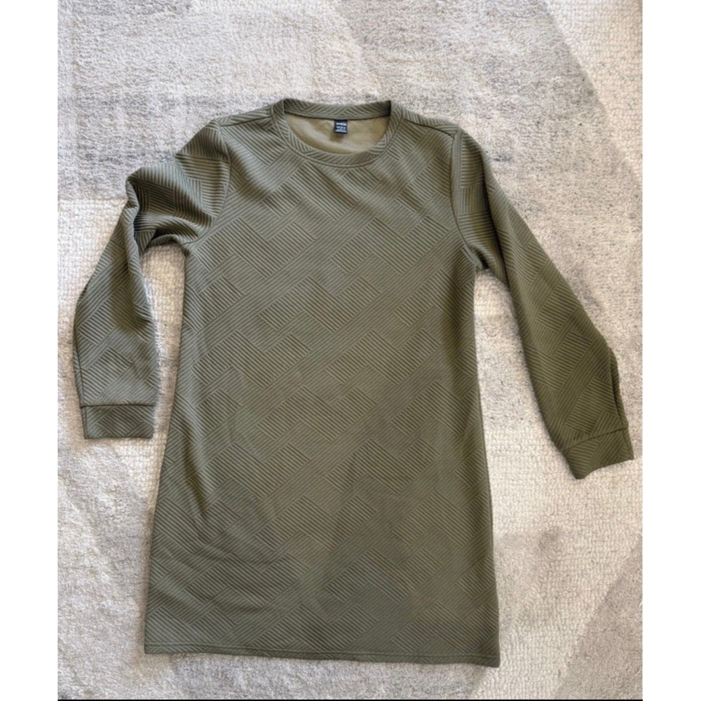 Dress large olive green textured crew neck long sleeve dress by Shein geometric